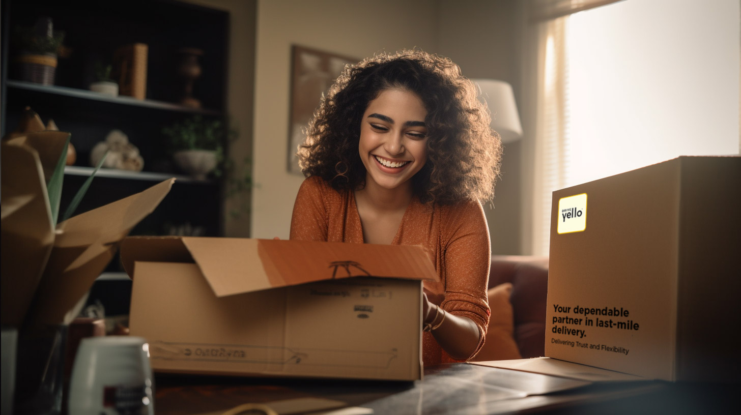 woman unpacking a box